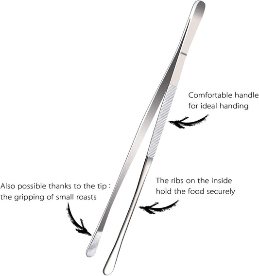 2 Pcs 12-Inch Fine Tweezer Tongs,Extra-Long Stainless Steel Tweezers Tongs