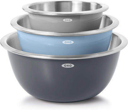 Good Grips 3-Piece Stainless Steel Mixing Bowl Set - Blue & Gray