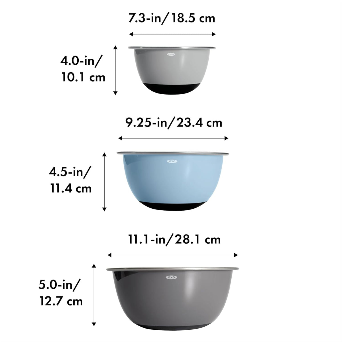 Good Grips 3-Piece Stainless Steel Mixing Bowl Set - Blue & Gray