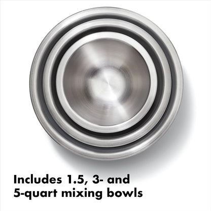 Good Grips 3-Piece Stainless Steel Mixing Bowl Set - Blue & Gray