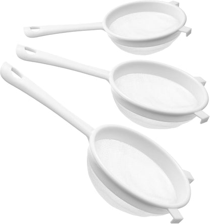 3 PCS Plastic Strainer with Handle Fine Mesh Strainer with Handle Nylon Mesh Strainers Colander Double Ear Fine Food Flour Sifter Food Yogurt Meshes Sieve for Baking Kitchen Colander Sifter Tea Juice