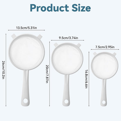 3 PCS Plastic Strainer with Handle Fine Mesh Strainer with Handle Nylon Mesh Strainers Colander Double Ear Fine Food Flour Sifter Food Yogurt Meshes Sieve for Baking Kitchen Colander Sifter Tea Juice