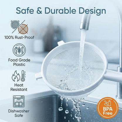 3 PCS Plastic Strainer with Handle Fine Mesh Strainer with Handle Nylon Mesh Strainers Colander Double Ear Fine Food Flour Sifter Food Yogurt Meshes Sieve for Baking Kitchen Colander Sifter Tea Juice