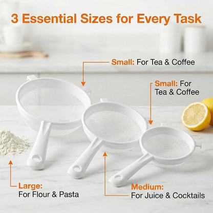 3 PCS Plastic Strainer with Handle Fine Mesh Strainer with Handle Nylon Mesh Strainers Colander Double Ear Fine Food Flour Sifter Food Yogurt Meshes Sieve for Baking Kitchen Colander Sifter Tea Juice