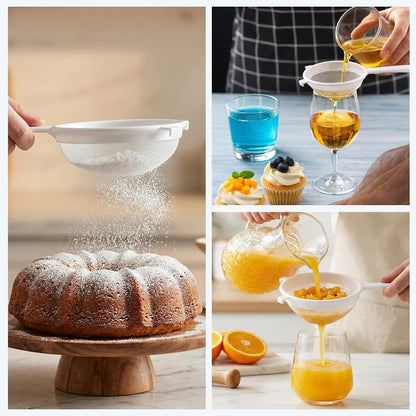 3 PCS Plastic Strainer with Handle Fine Mesh Strainer with Handle Nylon Mesh Strainers Colander Double Ear Fine Food Flour Sifter Food Yogurt Meshes Sieve for Baking Kitchen Colander Sifter Tea Juice