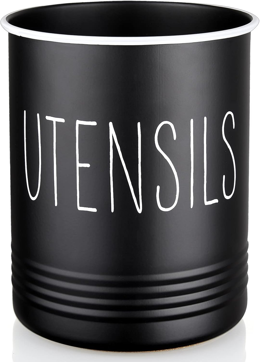 Kitchen Utensil Holder, 6.7" Utensil Holder for Kitchen Counter, Cooking Utensil Crock with Cork Bottom, Modern Farmhouse Decor, Countertop Utensil Storage Organizer Caddy, Black
