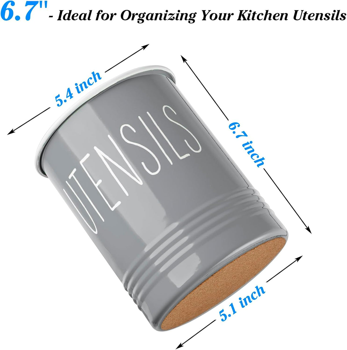 Kitchen Utensil Holder, 6.7" Utensil Holder for Kitchen Counter, Cooking Utensil Crock with Cork Bottom, Modern Farmhouse Decor, Countertop Utensil Storage Organizer Caddy, Black