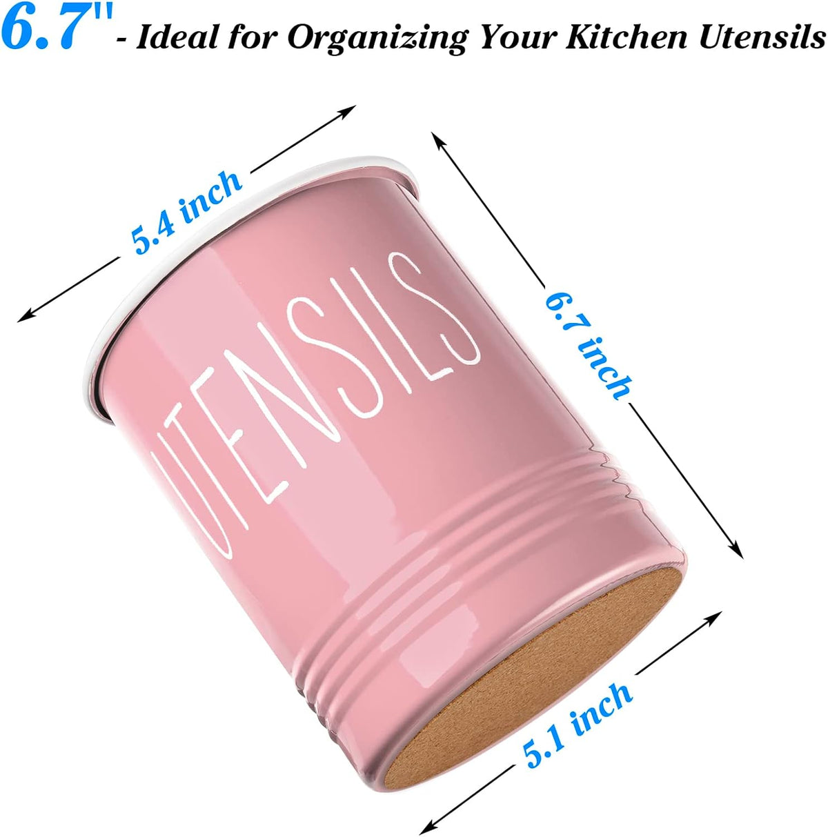Kitchen Utensil Holder, 6.7" Utensil Holder for Kitchen Counter, Cooking Utensil Crock with Cork Bottom, Modern Farmhouse Decor, Countertop Utensil Storage Organizer Caddy, Black