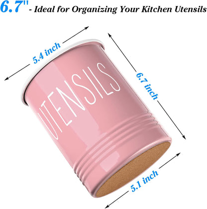 Kitchen Utensil Holder, 6.7" Utensil Holder for Kitchen Counter, Cooking Utensil Crock with Cork Bottom, Modern Farmhouse Decor, Countertop Utensil Storage Organizer Caddy, Black