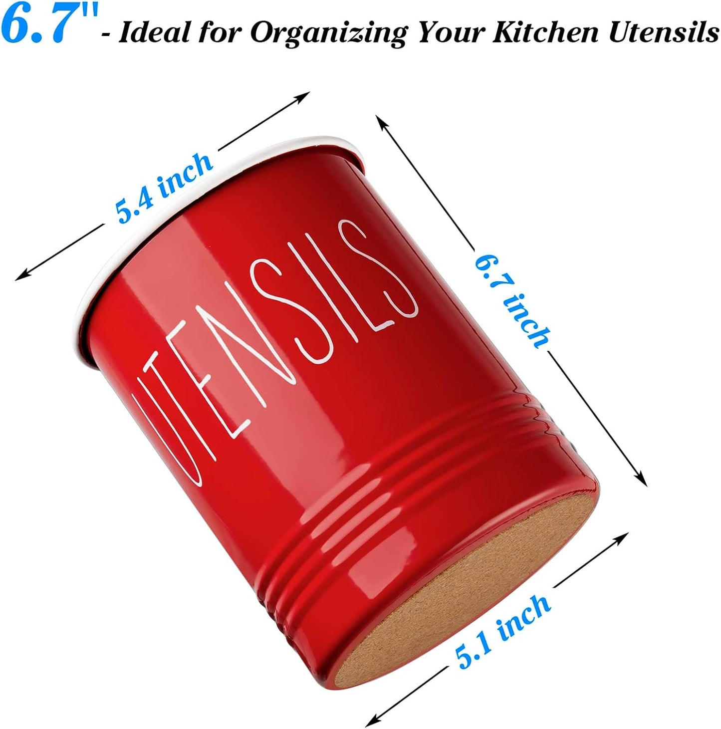 Kitchen Utensil Holder, 6.7" Utensil Holder for Kitchen Counter, Cooking Utensil Crock with Cork Bottom, Modern Farmhouse Decor, Countertop Utensil Storage Organizer Caddy, Black