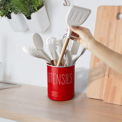 Kitchen Utensil Holder, 6.7" Utensil Holder for Kitchen Counter, Cooking Utensil Crock with Cork Bottom, Modern Farmhouse Decor, Countertop Utensil Storage Organizer Caddy, Black