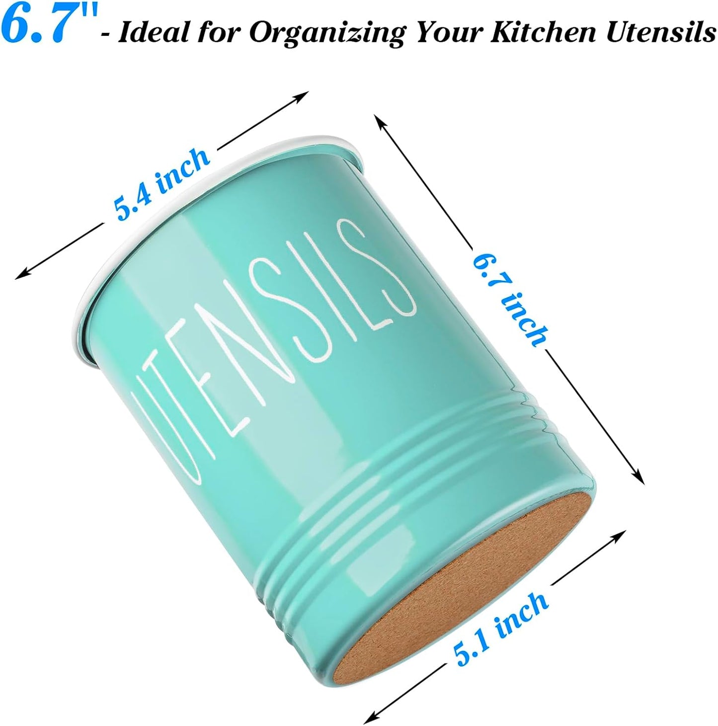 Kitchen Utensil Holder, 6.7" Utensil Holder for Kitchen Counter, Cooking Utensil Crock with Cork Bottom, Modern Farmhouse Decor, Countertop Utensil Storage Organizer Caddy, Black