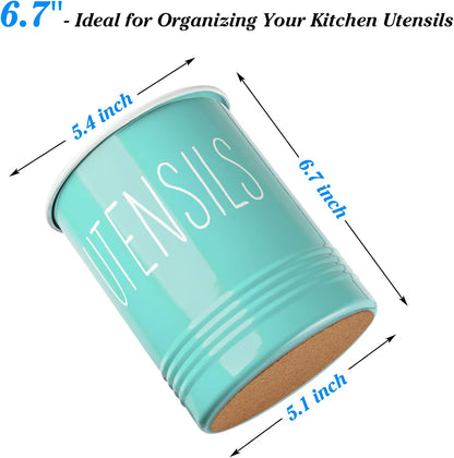 Kitchen Utensil Holder, 6.7" Utensil Holder for Kitchen Counter, Cooking Utensil Crock with Cork Bottom, Modern Farmhouse Decor, Countertop Utensil Storage Organizer Caddy, Black