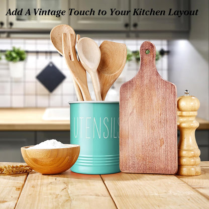 Kitchen Utensil Holder, 6.7" Utensil Holder for Kitchen Counter, Cooking Utensil Crock with Cork Bottom, Modern Farmhouse Decor, Countertop Utensil Storage Organizer Caddy, Black