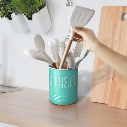 Kitchen Utensil Holder, 6.7" Utensil Holder for Kitchen Counter, Cooking Utensil Crock with Cork Bottom, Modern Farmhouse Decor, Countertop Utensil Storage Organizer Caddy, Black