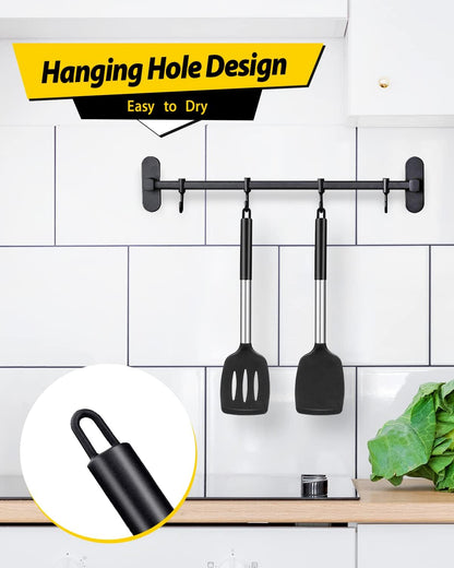 Pack of 2 Silicone Solid Turner, Non Stick Slotted Kitchen Spatulas, High Heat Resistant BPA Free Cooking Utensils, Ideal Cookware for Fish, Eggs, Pancakes(Stainless Steel Khaki)