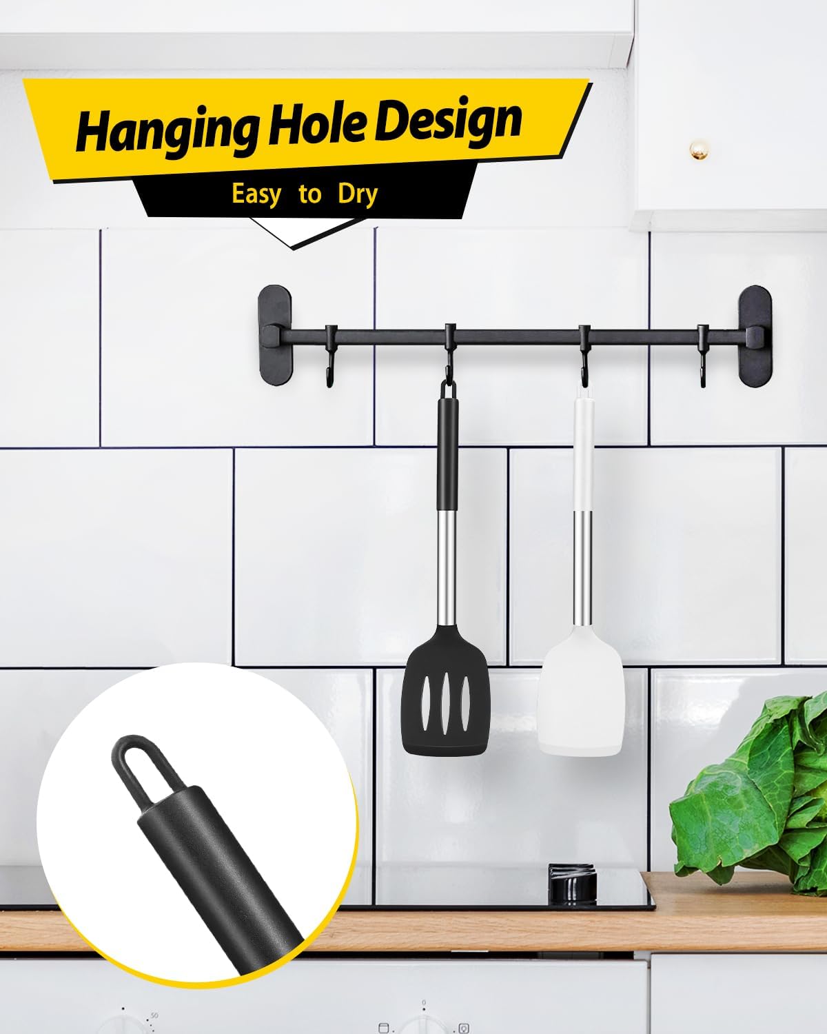Pack of 2 Silicone Solid Turner, Non Stick Slotted Kitchen Spatulas, High Heat Resistant BPA Free Cooking Utensils, Ideal Cookware for Fish, Eggs, Pancakes(Stainless Steel Khaki)