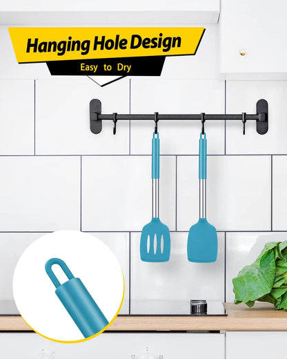 Pack of 2 Silicone Solid Turner, Non Stick Slotted Kitchen Spatulas, High Heat Resistant BPA Free Cooking Utensils, Ideal Cookware for Fish, Eggs, Pancakes(Stainless Steel Khaki)