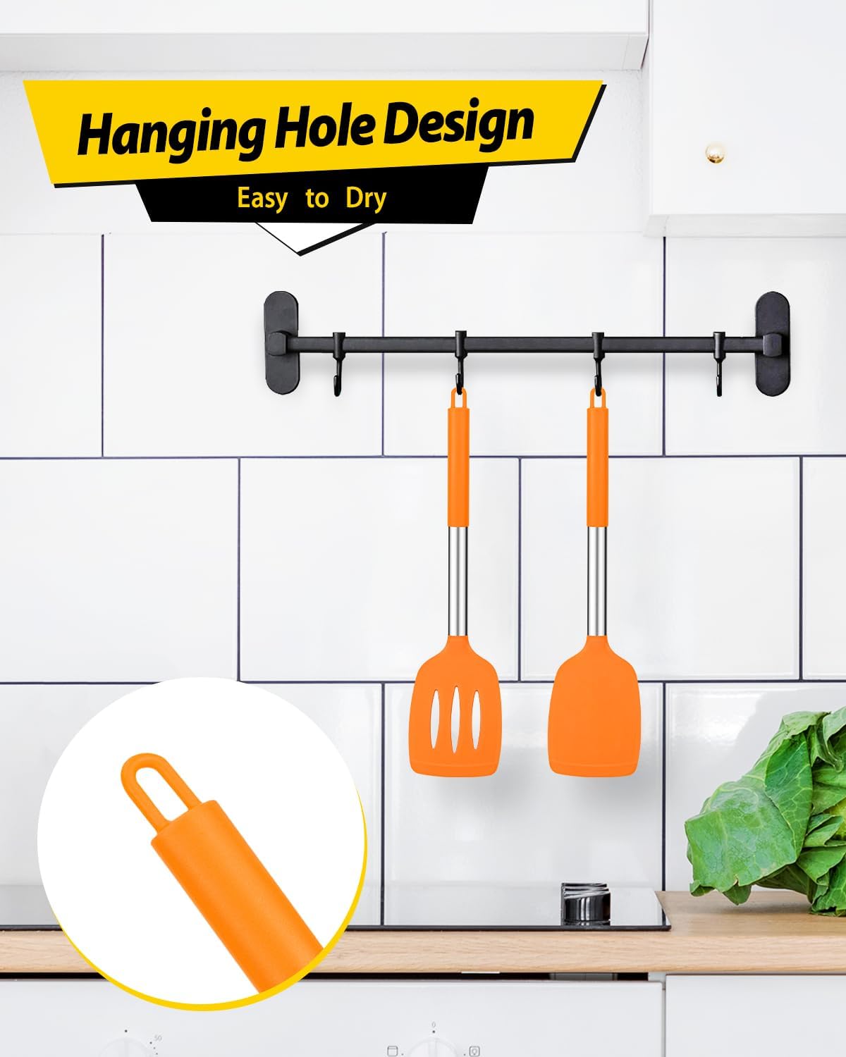 Pack of 2 Silicone Solid Turner, Non Stick Slotted Kitchen Spatulas, High Heat Resistant BPA Free Cooking Utensils, Ideal Cookware for Fish, Eggs, Pancakes(Stainless Steel Khaki)
