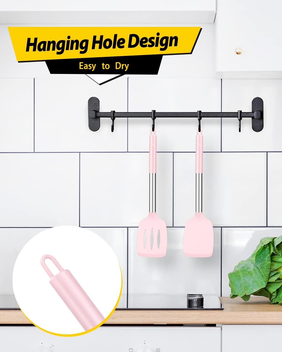 Pack of 2 Silicone Solid Turner, Non Stick Slotted Kitchen Spatulas, High Heat Resistant BPA Free Cooking Utensils, Ideal Cookware for Fish, Eggs, Pancakes(Stainless Steel Khaki)