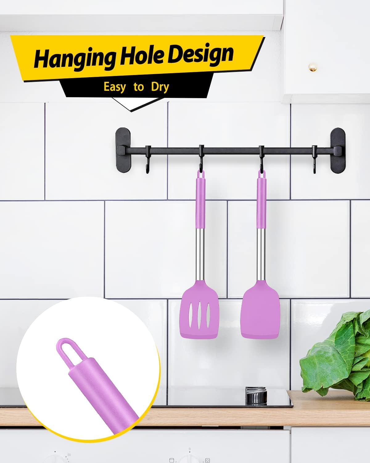 Pack of 2 Silicone Solid Turner, Non Stick Slotted Kitchen Spatulas, High Heat Resistant BPA Free Cooking Utensils, Ideal Cookware for Fish, Eggs, Pancakes(Stainless Steel Khaki)