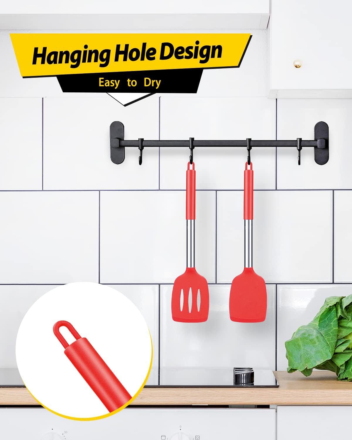 Pack of 2 Silicone Solid Turner, Non Stick Slotted Kitchen Spatulas, High Heat Resistant BPA Free Cooking Utensils, Ideal Cookware for Fish, Eggs, Pancakes(Stainless Steel Khaki)