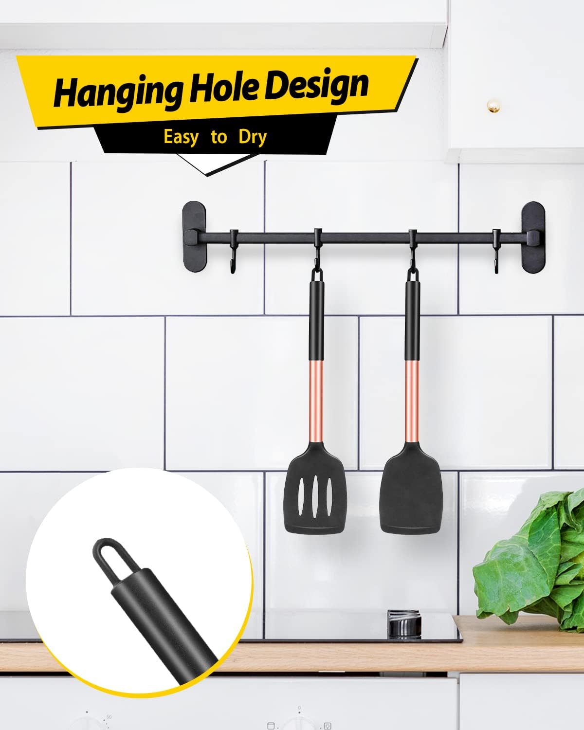 Pack of 2 Silicone Solid Turner, Non Stick Slotted Kitchen Spatulas, High Heat Resistant BPA Free Cooking Utensils, Ideal Cookware for Fish, Eggs, Pancakes(Stainless Steel Khaki)