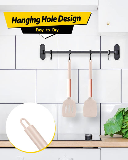 Pack of 2 Silicone Solid Turner, Non Stick Slotted Kitchen Spatulas, High Heat Resistant BPA Free Cooking Utensils, Ideal Cookware for Fish, Eggs, Pancakes(Stainless Steel Khaki)