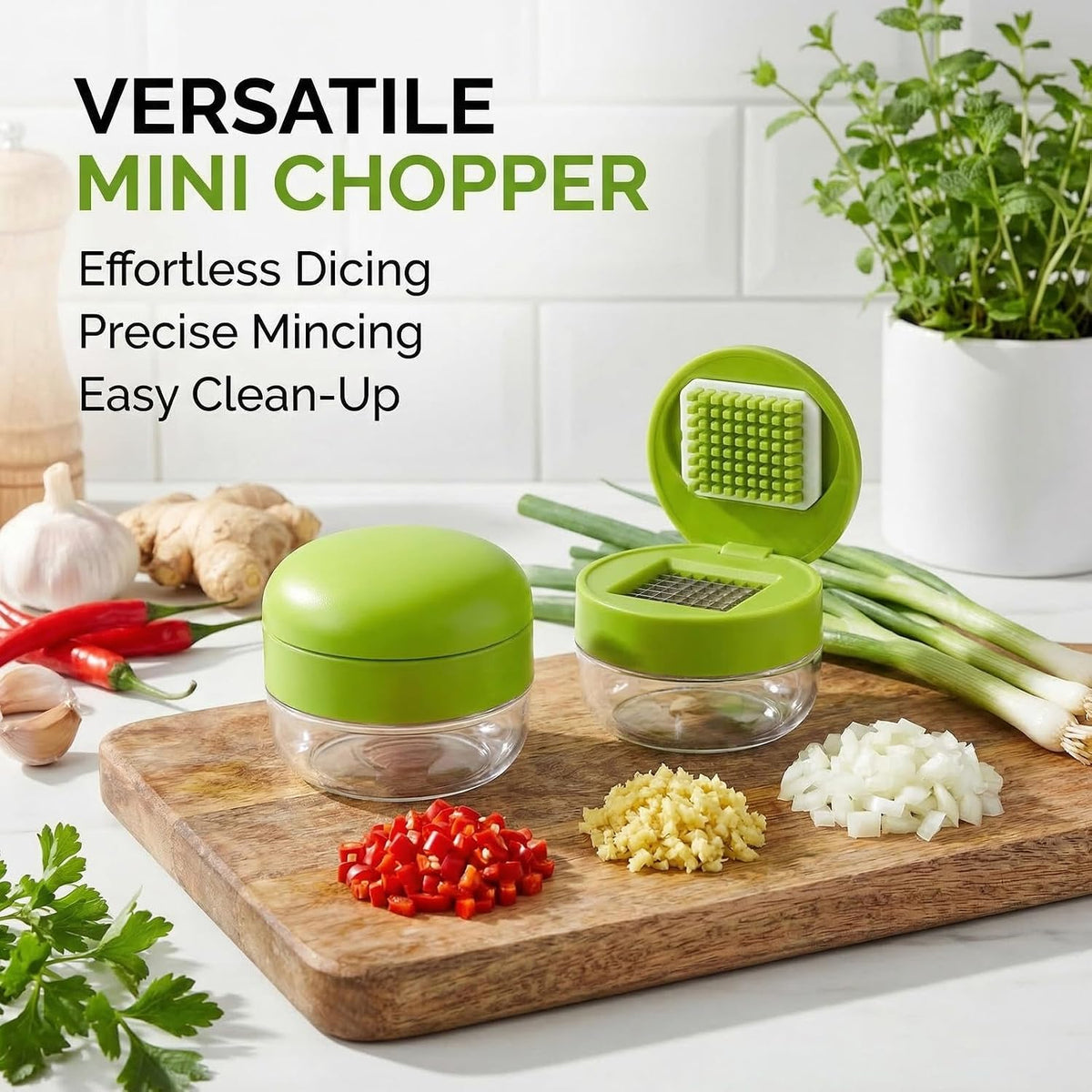 Garlic Press 3-in-1 Set, Stainless Steel Chopper with Peeler & Brush