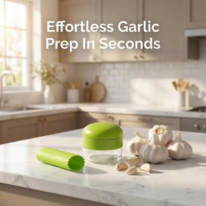 Garlic Press 3-in-1 Set, Stainless Steel Chopper with Peeler & Brush