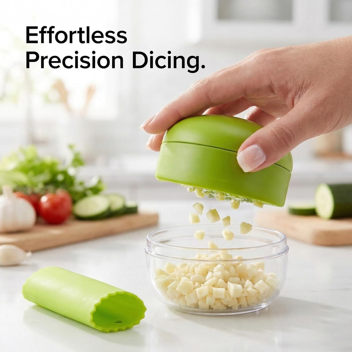 Garlic Press 3-in-1 Set, Stainless Steel Chopper with Peeler & Brush