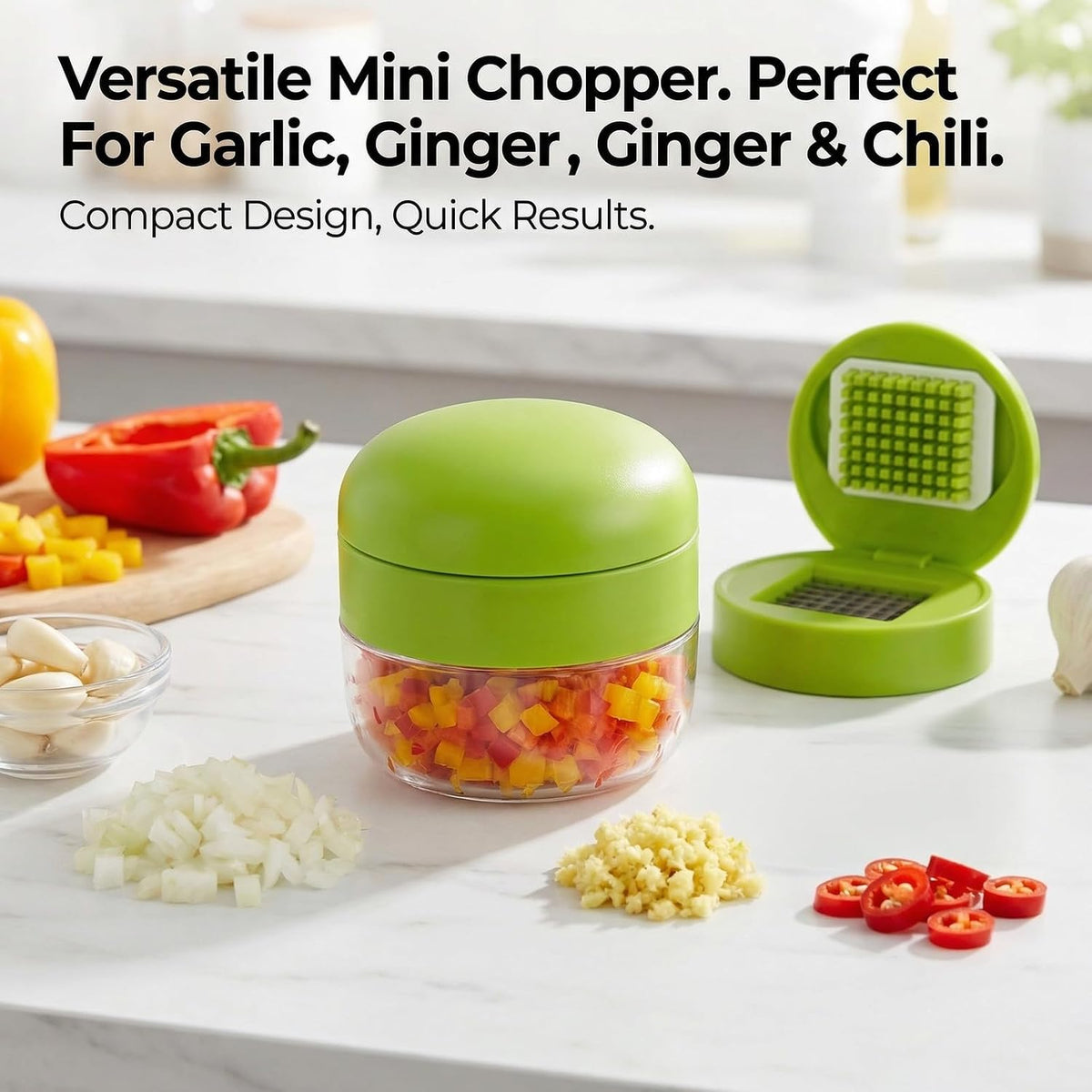 Garlic Press 3-in-1 Set, Stainless Steel Chopper with Peeler & Brush
