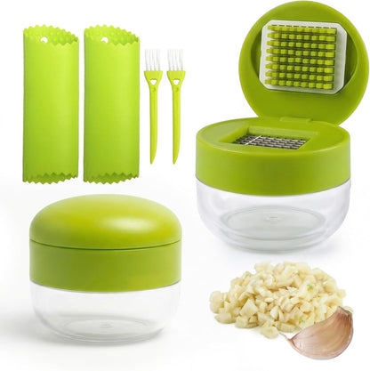 Garlic Press 3-in-1 Set, Stainless Steel Chopper with Peeler & Brush