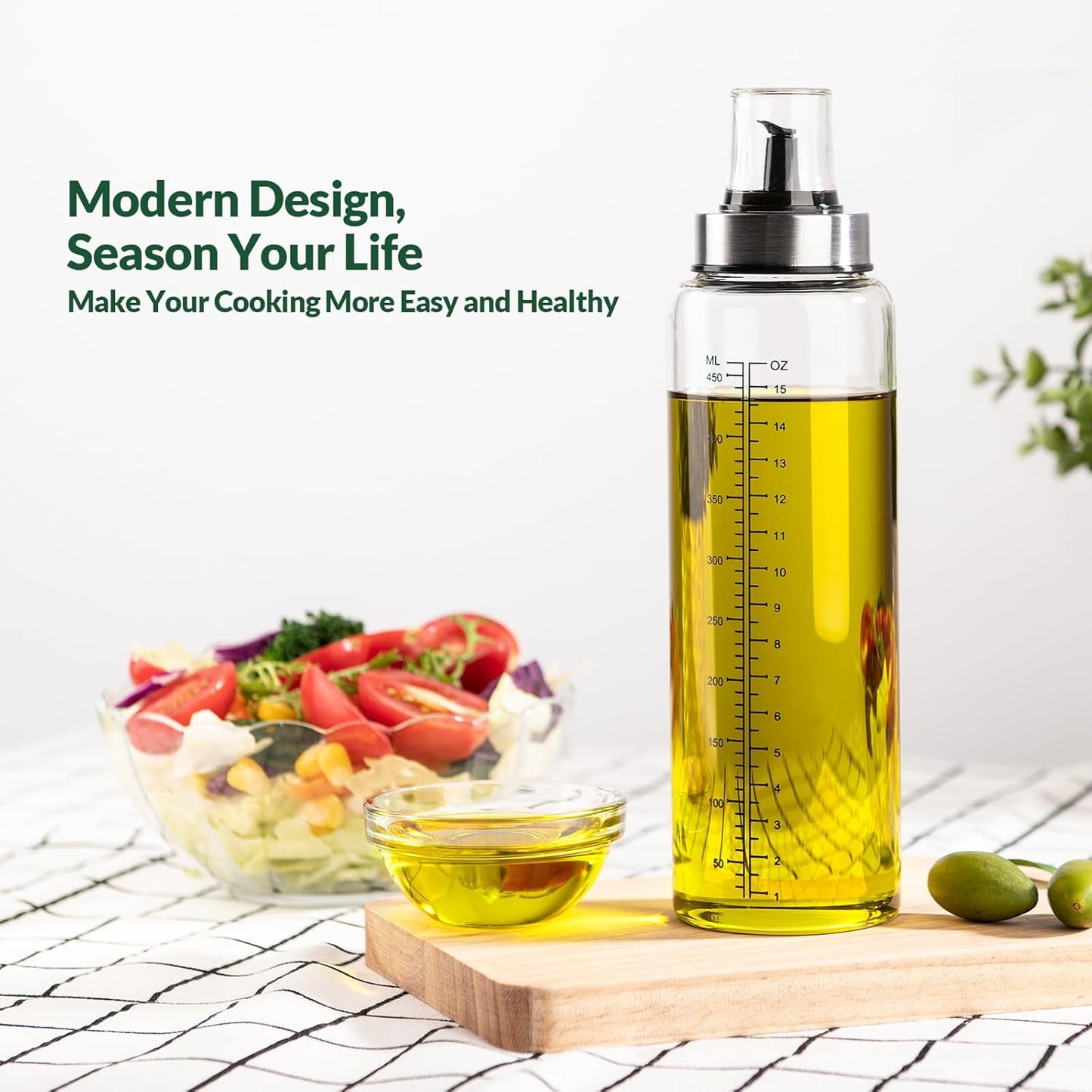 Oil Bottles, Olive Oil Dispenser, Oil Dispenser Bottles, Oil Dispenser, Oil Dispenser Bottle for Kitchen, Glass Oil Bottle 500ml, Easy Refill & Cleaning Non-Drip Spout (500ML 2pcs)