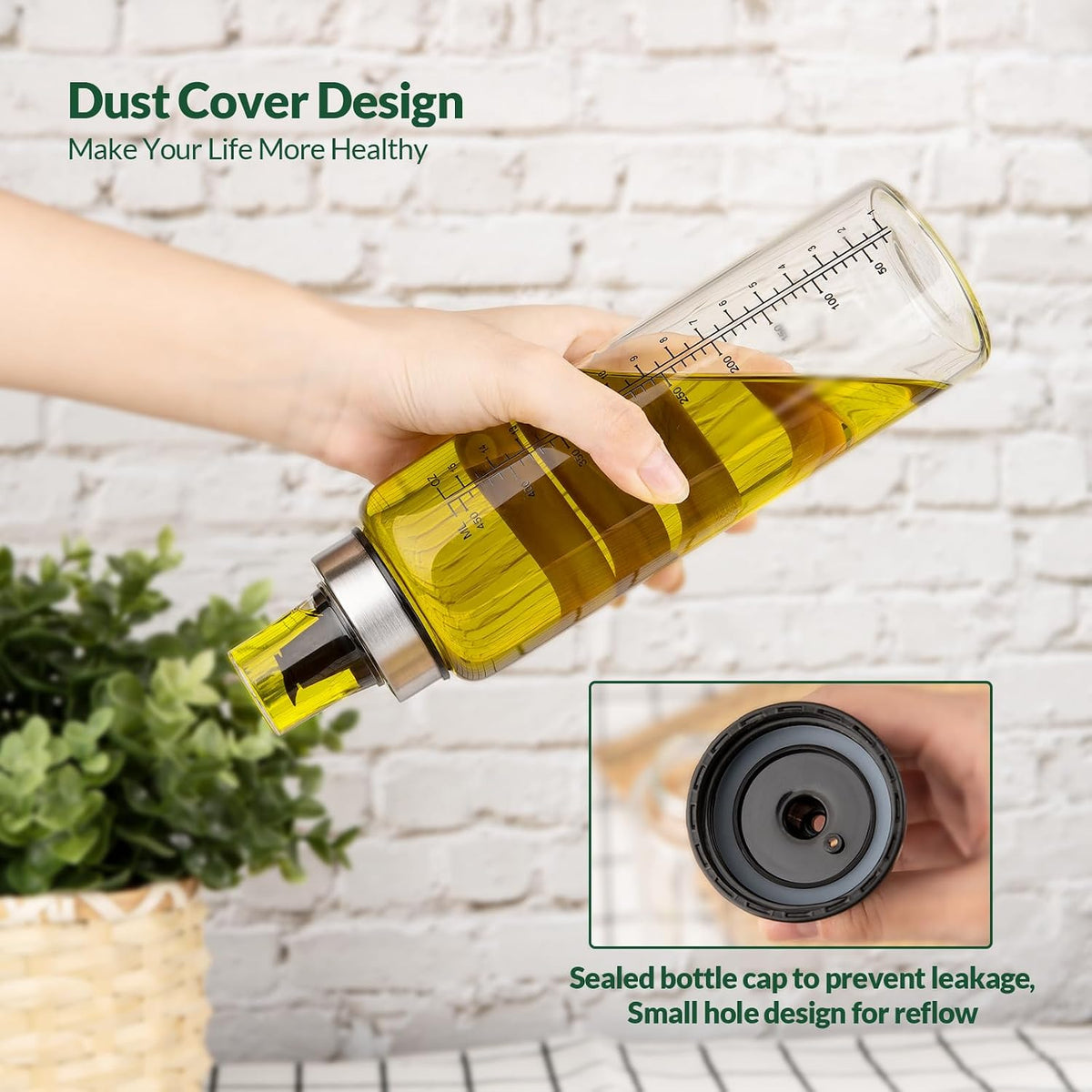 Oil Bottles, Olive Oil Dispenser, Oil Dispenser Bottles, Oil Dispenser, Oil Dispenser Bottle for Kitchen, Glass Oil Bottle 500ml, Easy Refill & Cleaning Non-Drip Spout (500ML 2pcs)
