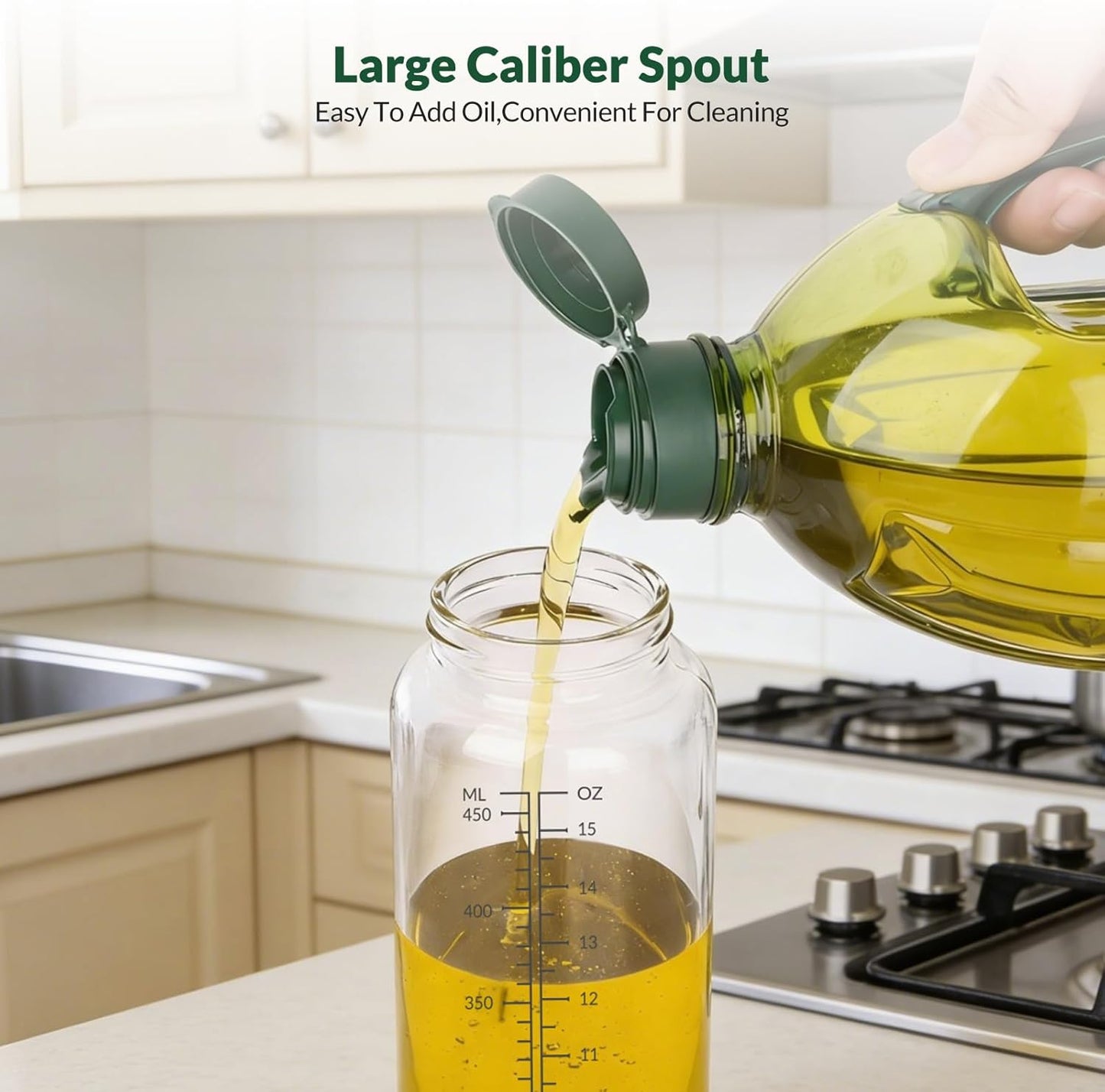 Oil Bottles, Olive Oil Dispenser, Oil Dispenser Bottles, Oil Dispenser, Oil Dispenser Bottle for Kitchen, Glass Oil Bottle 500ml, Easy Refill & Cleaning Non-Drip Spout (500ML 2pcs)