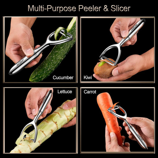 Vegetable Peeler Stainless Steel, Premium Potato Peelers for Kitchen, Ultra Sharp Fruit Veggie Peeler Rotary Blade, Y Shaped Apple Cucumber Ergonomic Peelers Handle - 5 Years Warranty (Plain)