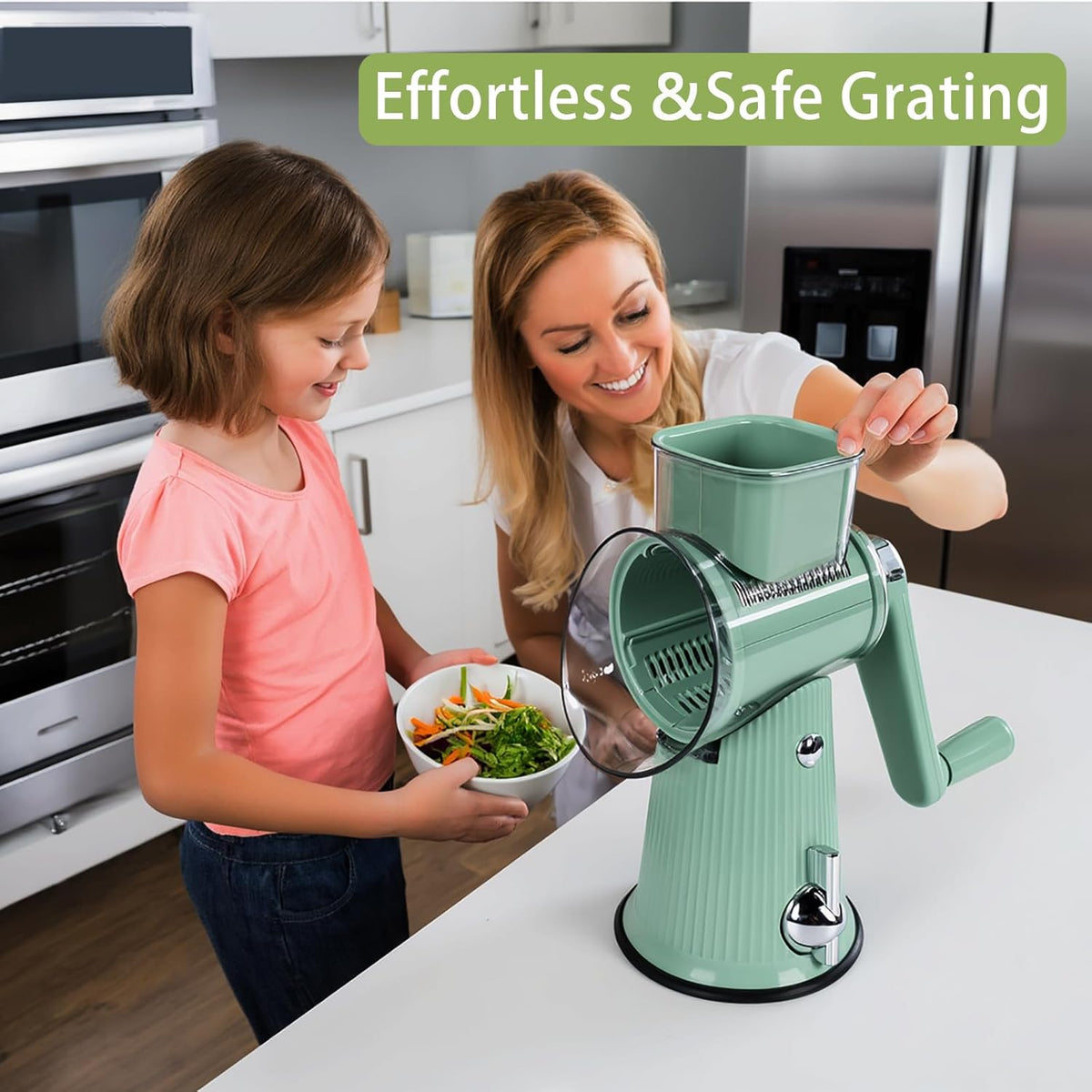 Rotary Cheese Grater | 5 Different Blades, Suction Cup Base, Vegetable Cutter Slicer Chopper, Food Grade Material