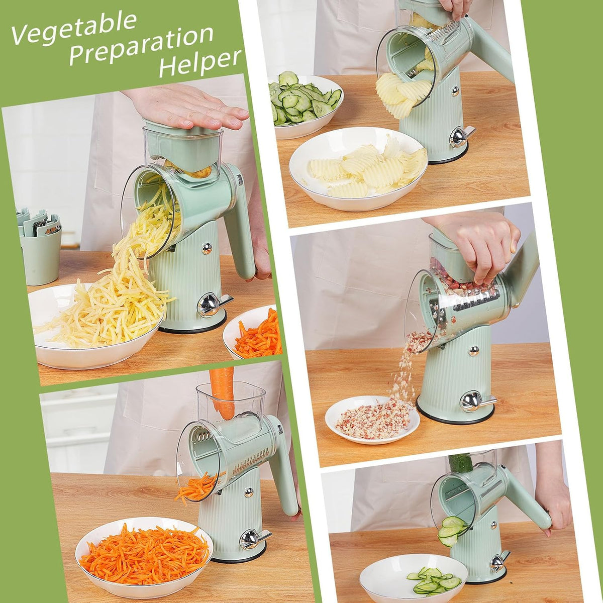 Rotary Cheese Grater | 5 Different Blades, Suction Cup Base, Vegetable Cutter Slicer Chopper, Food Grade Material
