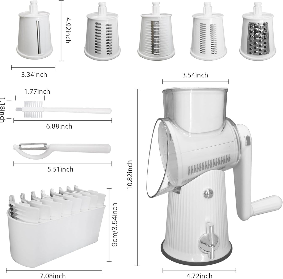 Rotary Cheese Grater | 5 Different Blades, Suction Cup Base, Vegetable Cutter Slicer Chopper, Food Grade Material