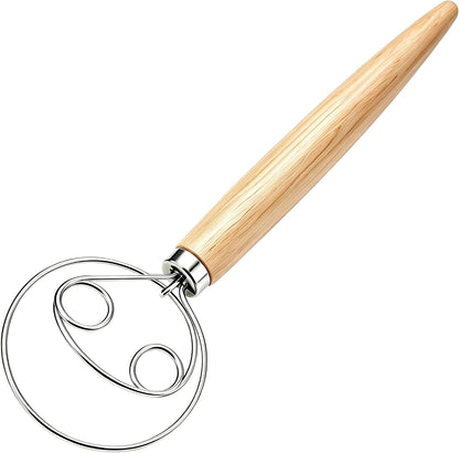 Danish Dough Whisk, Stainless Steel Wood Handle for Sourdough Bread