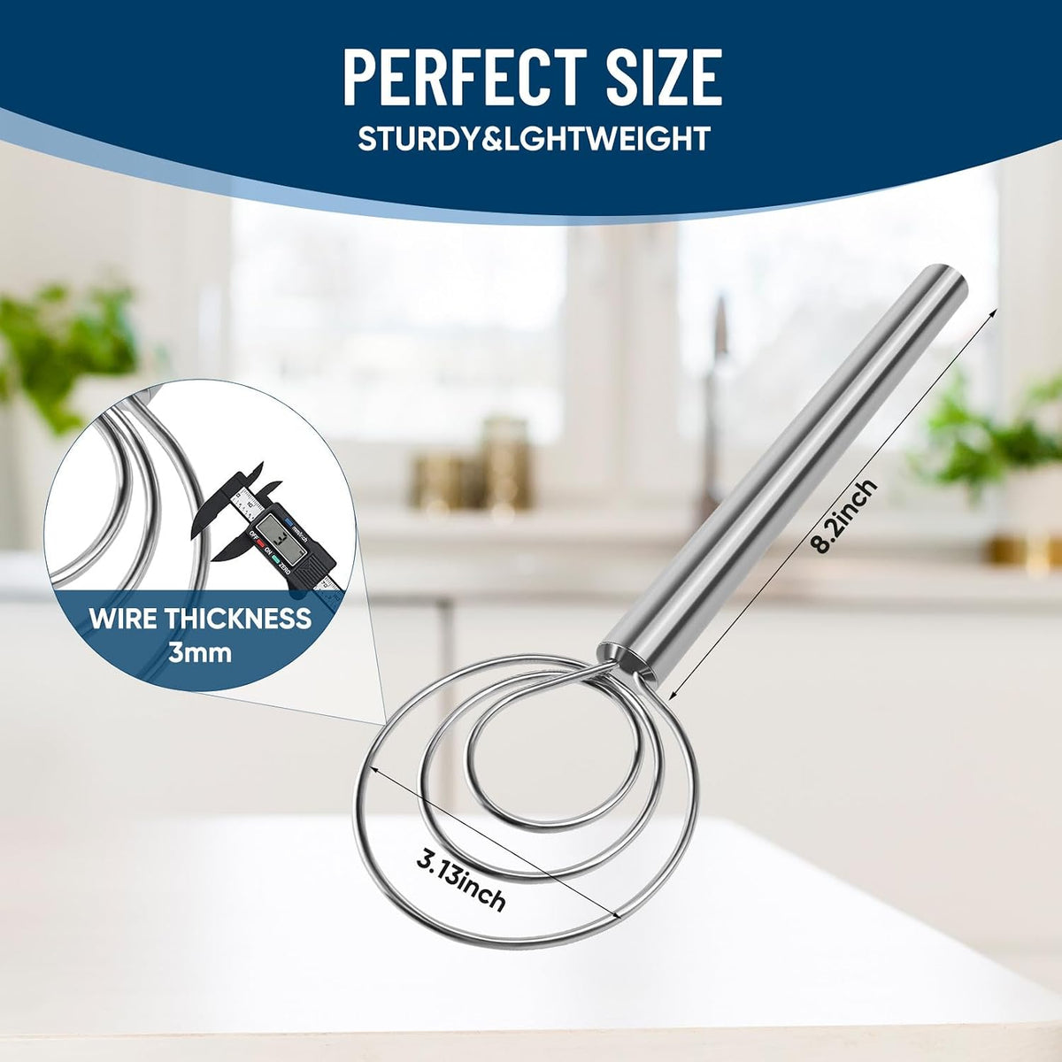 Danish Dough Whisk, Stainless Steel Wood Handle for Sourdough Bread