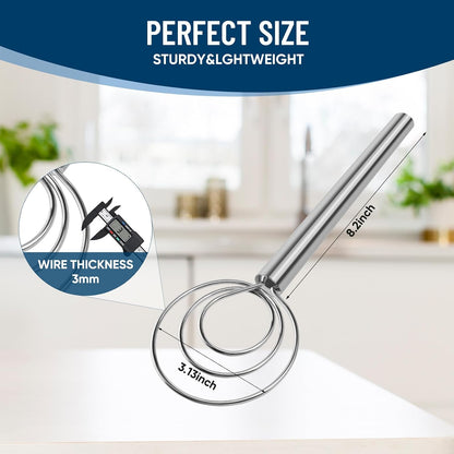 Danish Dough Whisk, Stainless Steel Wood Handle for Sourdough Bread