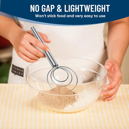 Danish Dough Whisk, Stainless Steel Wood Handle for Sourdough Bread
