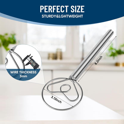 Danish Dough Whisk, Stainless Steel Wood Handle for Sourdough Bread