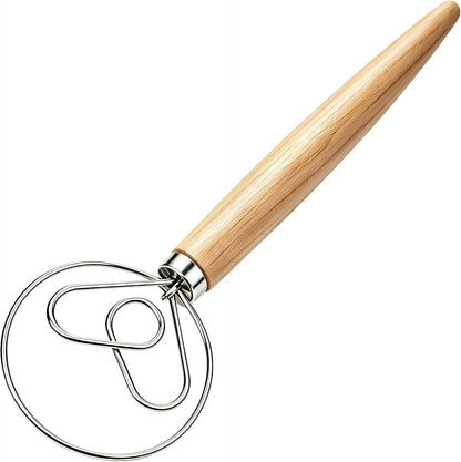 Danish Dough Whisk, Stainless Steel Wood Handle for Sourdough Bread