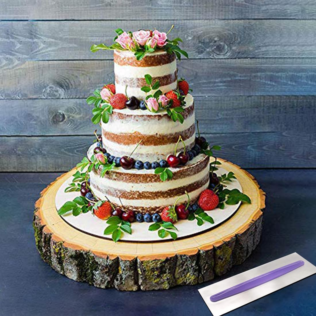 Stainless Steel Cake Scraper Metal Icing Smoother Polisher Cake Decorating Comb Cake Pastry Cutter for Cake Decorating with a Purple Handle 9 Inches