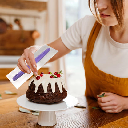 Stainless Steel Cake Scraper Metal Icing Smoother Polisher Cake Decorating Comb Cake Pastry Cutter for Cake Decorating with a Purple Handle 9 Inches