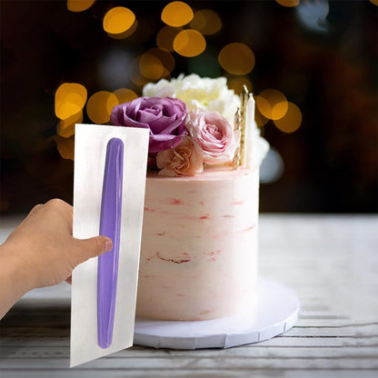 Stainless Steel Cake Scraper Metal Icing Smoother Polisher Cake Decorating Comb Cake Pastry Cutter for Cake Decorating with a Purple Handle 9 Inches