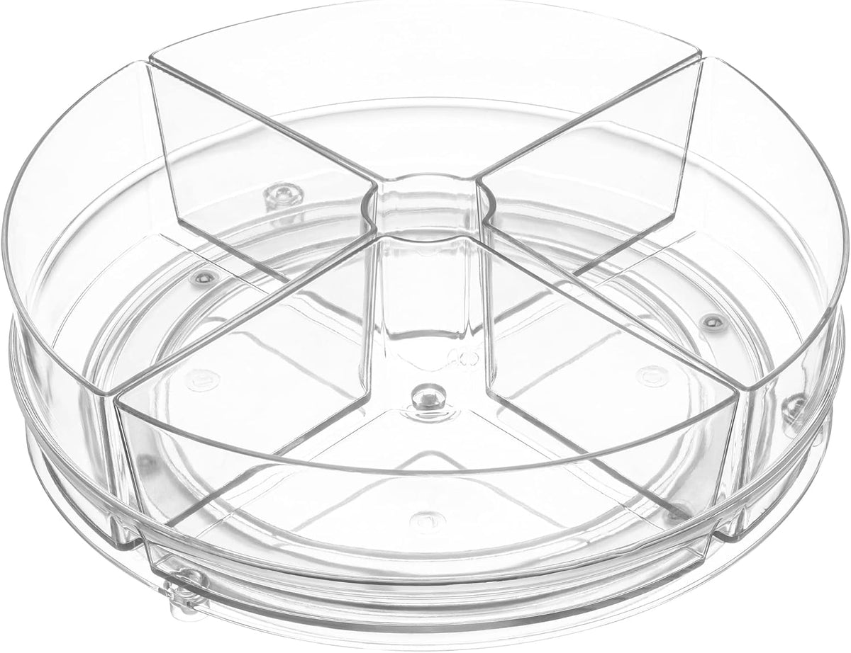 Round Plastic Lazy Susan Turntable Food Storage Container for Kitchen (4 Removable Bin)